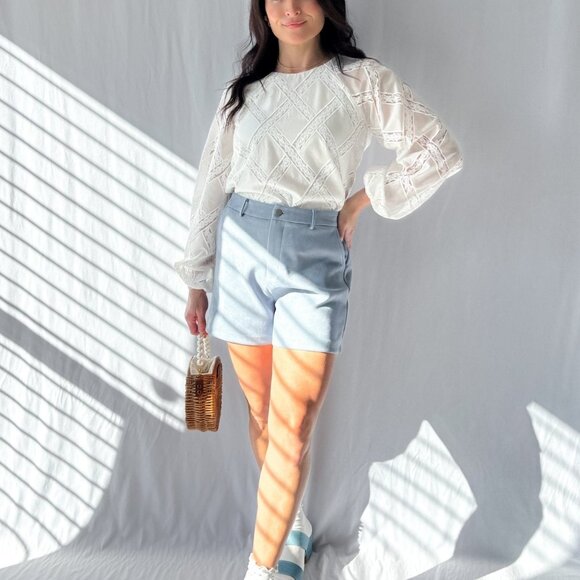 Le Paris Stretch Micro Suede Shorts | Sadie & Sage | Blue - Picture 3 of 12